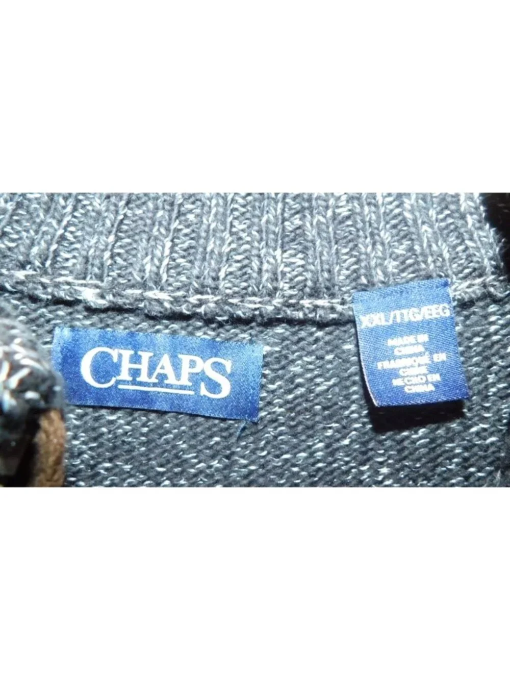 CHAPS Men's XXL Quarter Zip Sweater Black Marled Knit Classic Casual Preppy